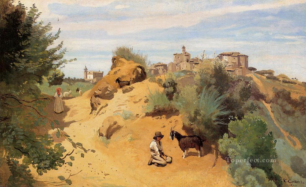 Genzano Cabrero y Pueblo al aire libre Romanticismo Jean Baptiste Camille Corot Pintura al óleo
